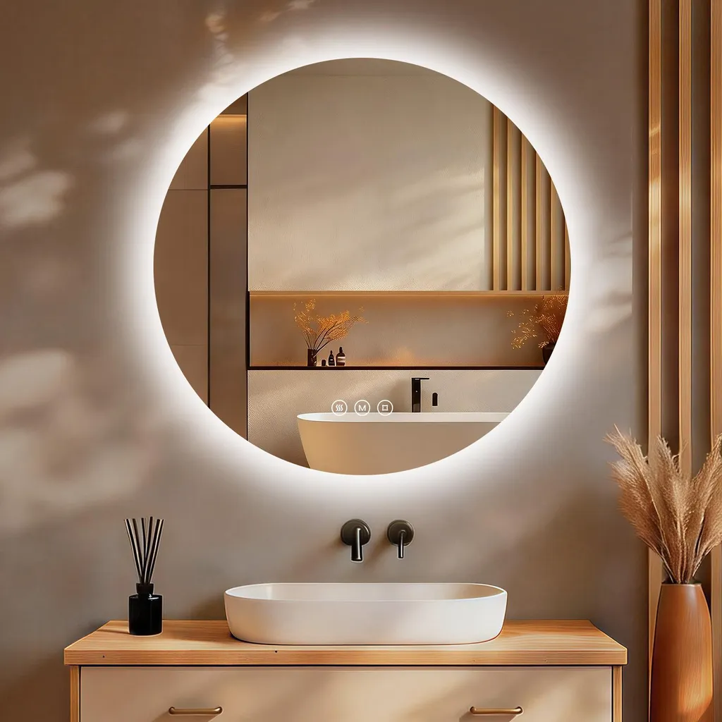 Miroir LED rond 60 cm avec variateur d'intensité et lumière 3 tons
