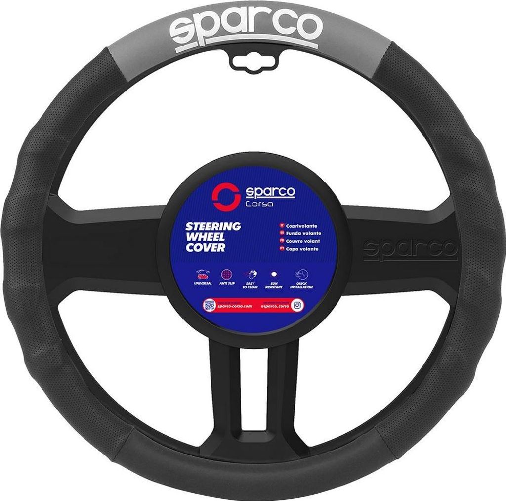 Sparco Lenkradbezug SPC1111, Universal, Auto, Schwarz/Grau, Polyester, 38 cm