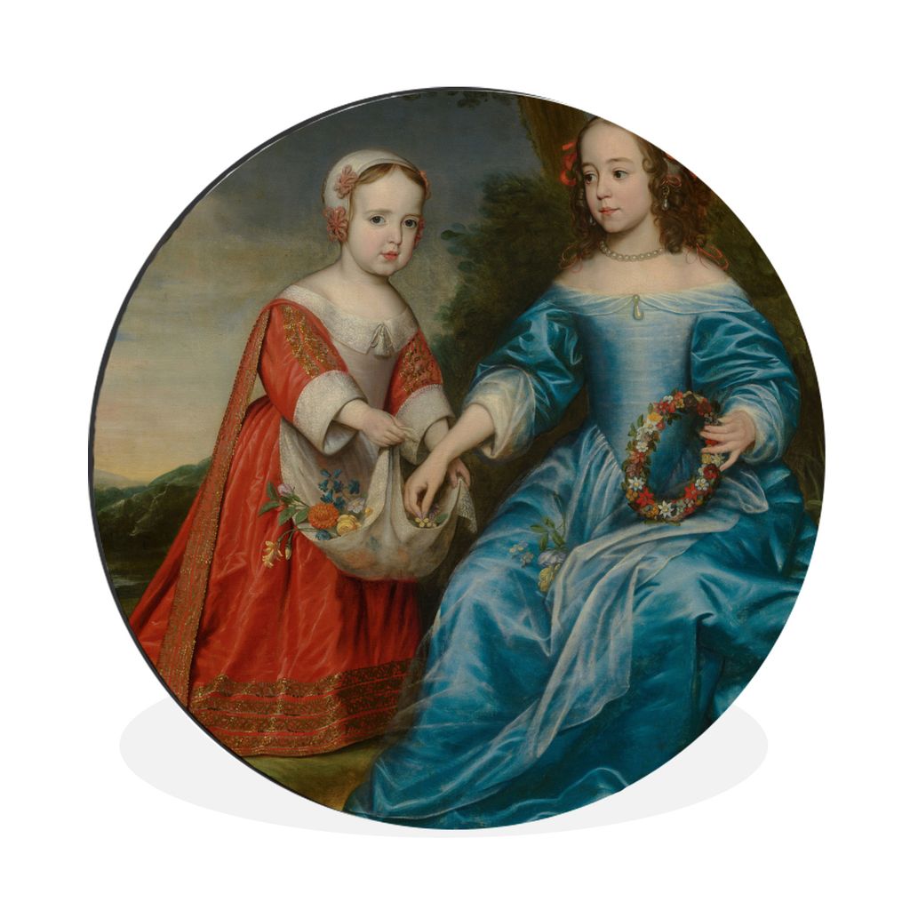 MuchoWow Aluminium Wandkreis Doppelporträt von Prinz Wilhelm III. und seiner Tante Maria Prinzessin von Oranien - Gerrit van Honthorst Ø 60 cm ...