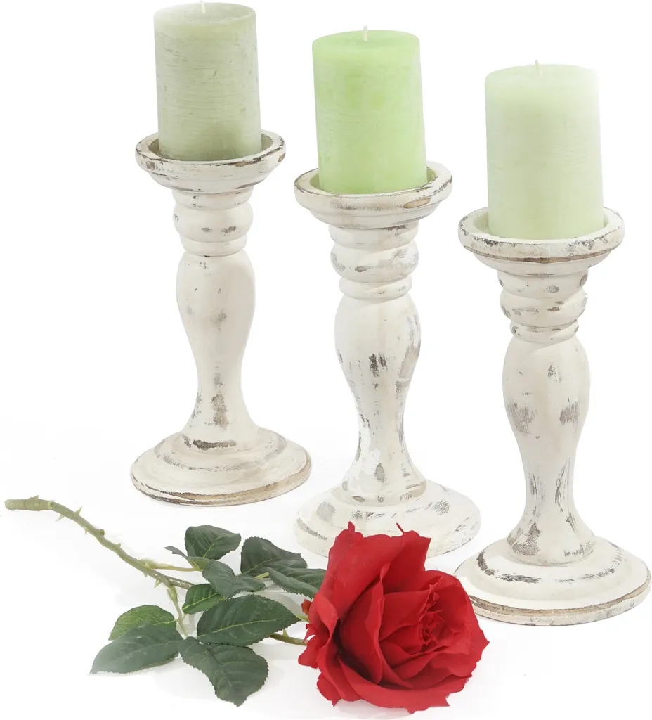 Candelieri Bianco Vintage T361 Set 3 - Decorazione Shabby per Casa