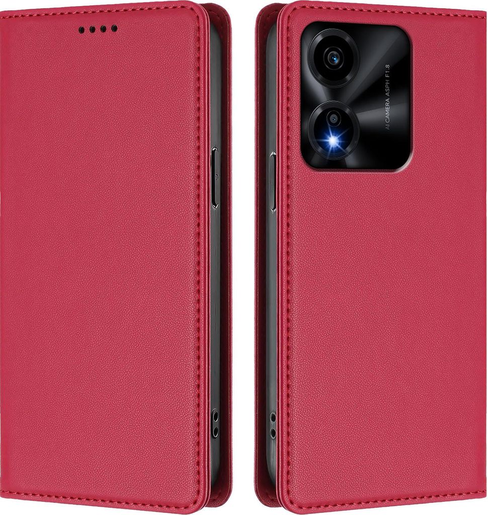 Handyhülle für Honor X5c/Honor X5c Plus, Kunstleder Klapphülle Stoßfeste Magnetische Hülle mit Ständer Rot
