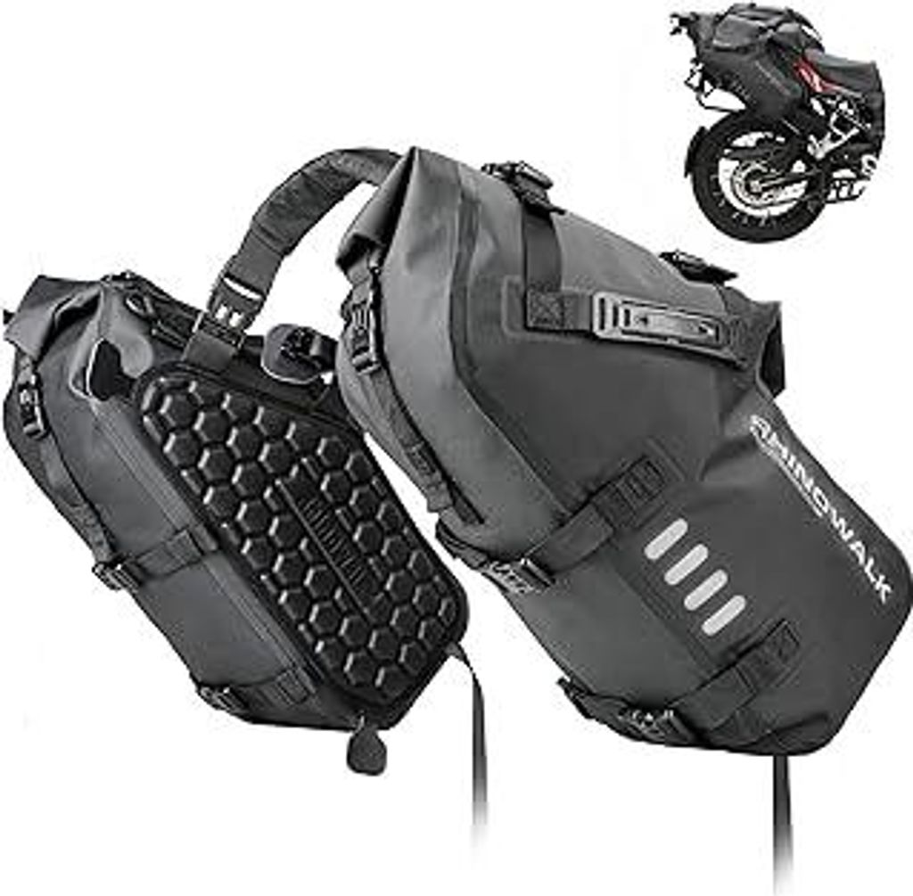 Rhinowalk Motorrad Satteltasche 28L (14L*2) Wasserdicht Motor Seitentasche Gepäcktasche Hecktasche Hinterradtasche