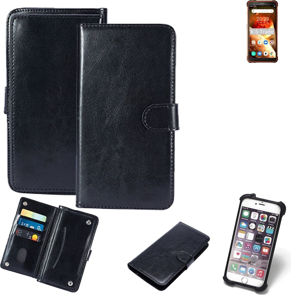 K-S-Trade 360° Hülle kompatibel mit Blackview BV6600 schwarz Kunstleder Case BookCase WalletCase Kunstlederederhülle Handyhülle, Rundumschutz
