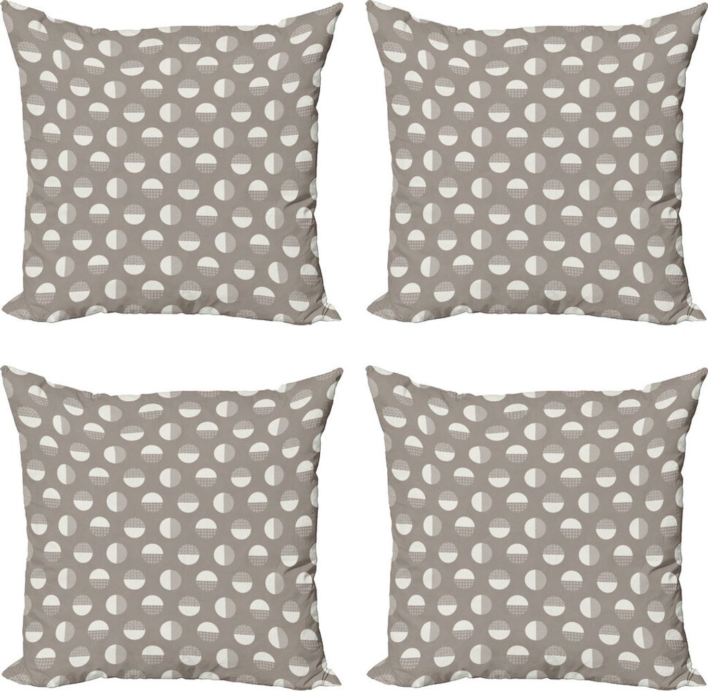 ABAKUHAUS Geometrisch Kissenbezug Set (4 Stück), Kreise und Zigzags, Moderner Doppelseitiger Digitaldruck, 40 cm x 40 cm, Dimgrey und Kokosnuss