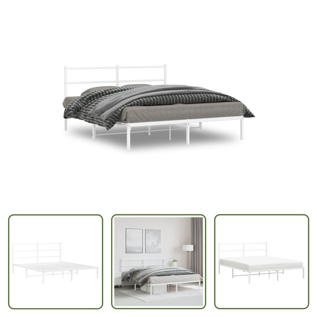 The Living Store Bettgestell mit Kopfteil Metall Weiß 160x200 cm