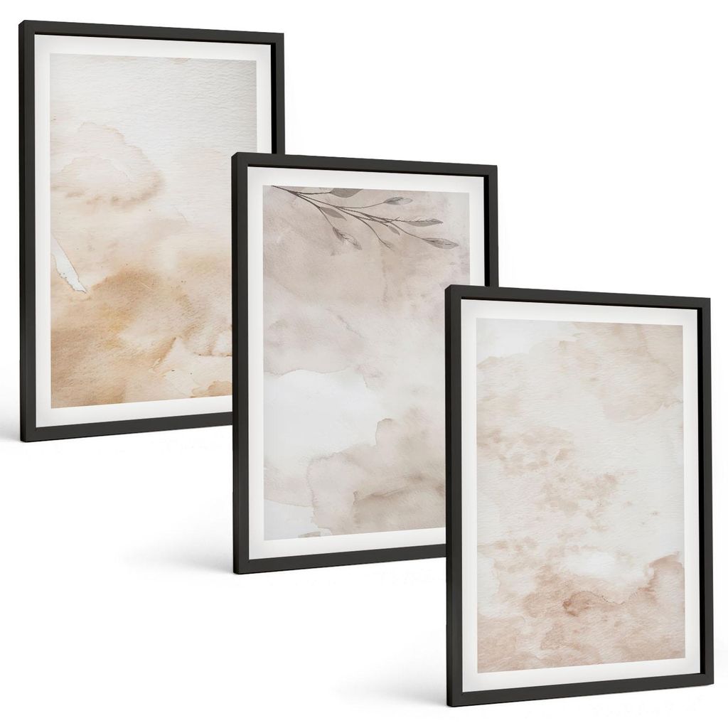 Bilder Set 3-teilig im schwarzen Rahmen – Wandbilder 3 Stück – gerahmte Poster für Wohnzimmer, Schlafzimmer und Flur – 40x60 cm – Aquarel...