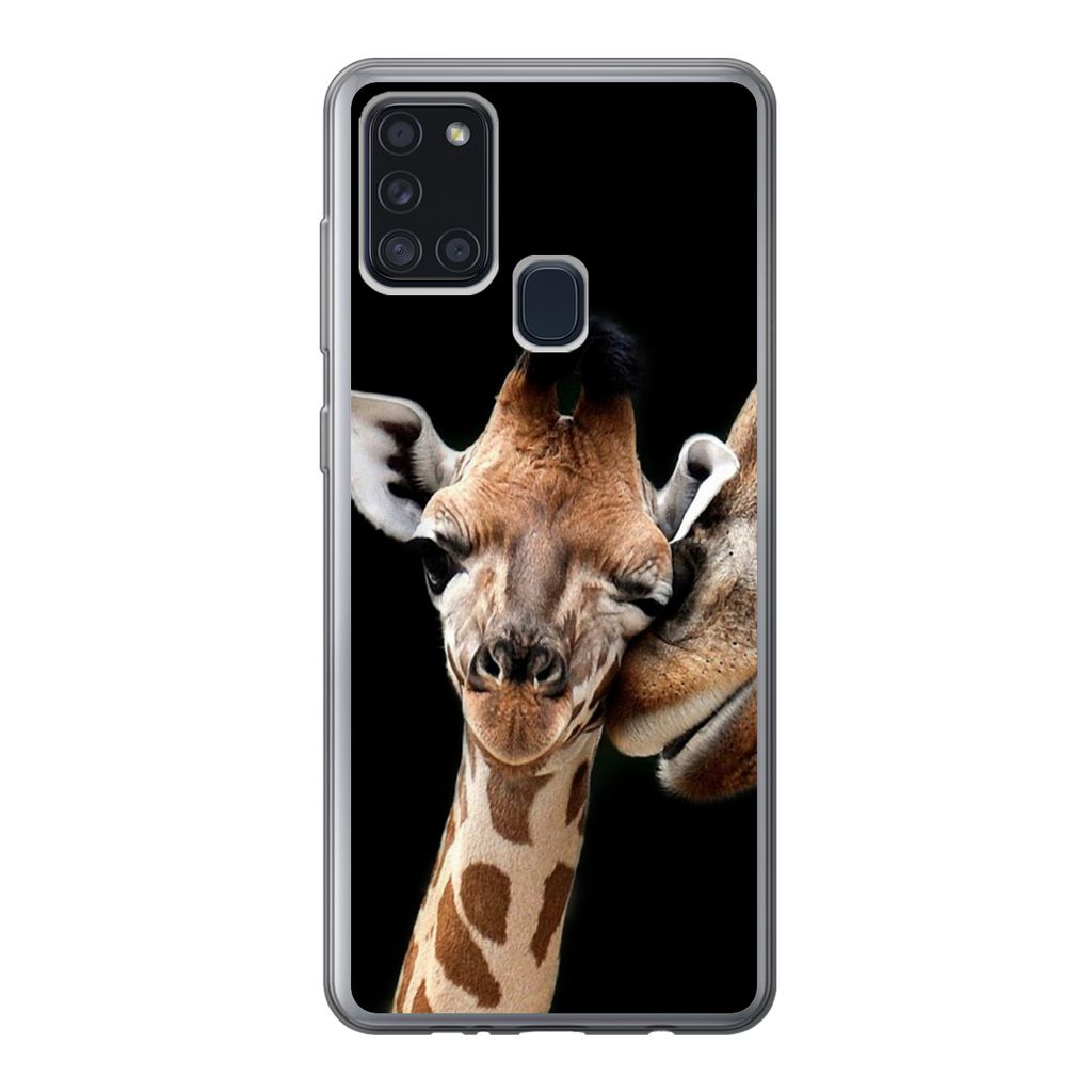 MuchoWow Handyhülle Schutzhülle Hülle für Samsung Galaxy A21s Giraffe - Tiere - Schwarz - Porträt - Tiere Silikon Softcase Handy Hülle - Ha...
