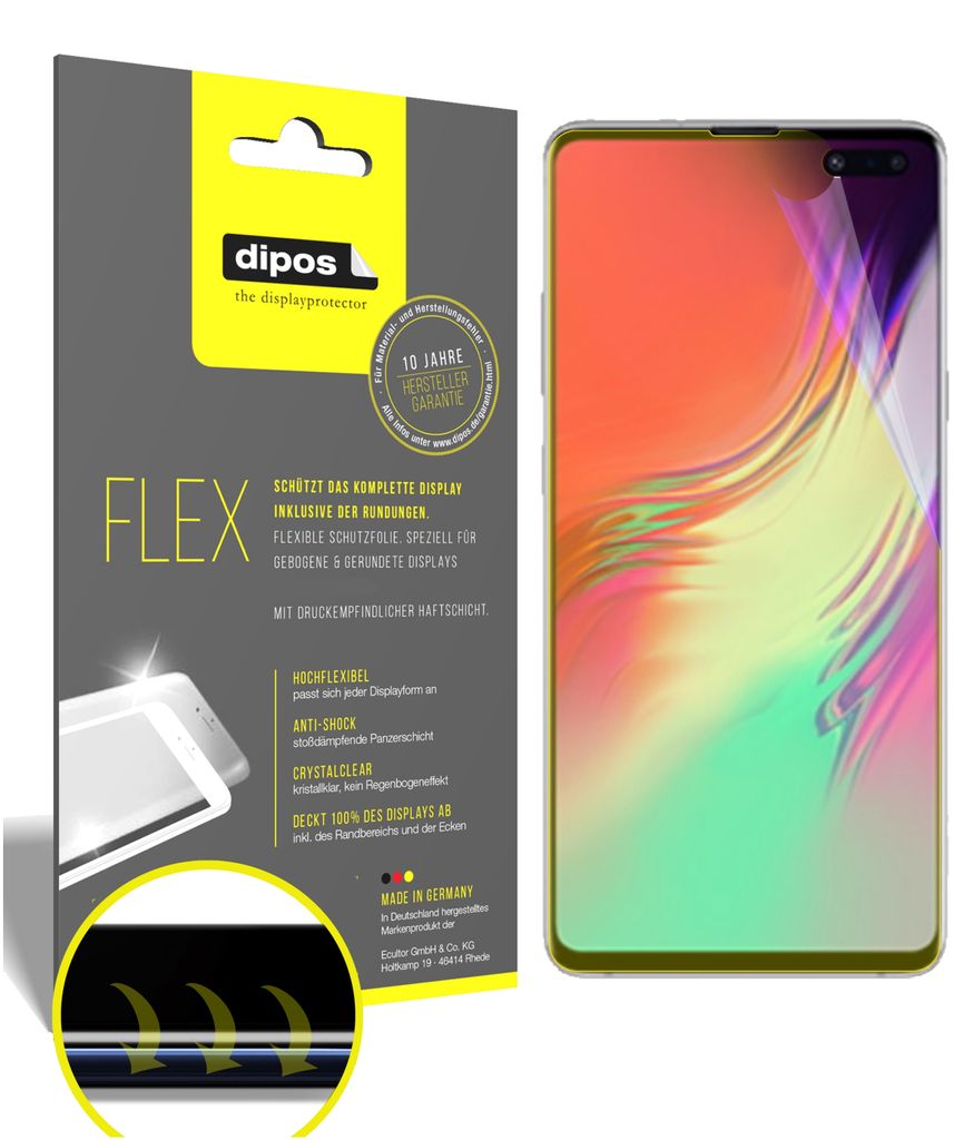 2x Schutzfolie für Samsung Galaxy S10 5G Folie, 100% Displayabdeckung, dipos Flex