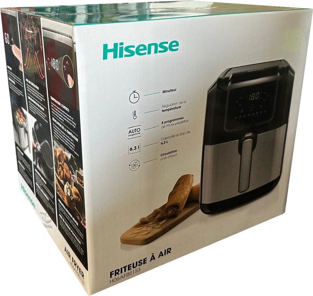 Hisense H06AFBS1S3 - Ölfreie Fritteuse 6,3 L - Airfryer 1700W mit 3D Luftzirkulation de Heißluft, 8 Automatikprogramme de Kochen, control de Temp...