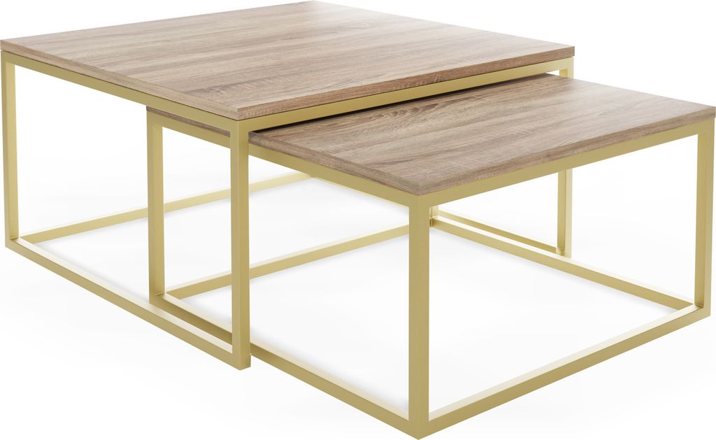Rechteckige Quadratische Satztische Couchtische mit Gold Gestell - Loft Style Couchtische Metallbeine - 2 in 1 - Zwei Industrielle Getrennte Tische...