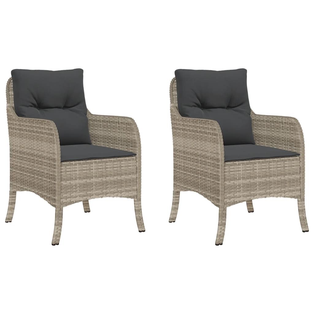 vidaXL Gartenstühle mit Kissen 2 Stk. Hellgrau Poly Rattan