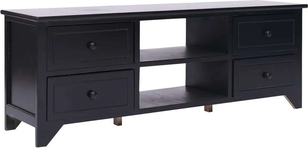 Meuble TV Noir en Bois Massif 108 cm : Fini le Désordre dans le Salon