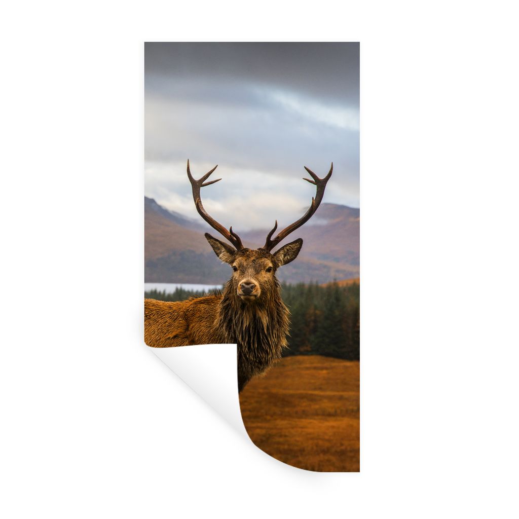 MuchoWow Wandtattoo Wandsticker Wandaufkleber Hirsche - Berge - Wasser - Landschaft - Tiere - Bäume 60x120 cm Selbstklebend und Repositionierbar...