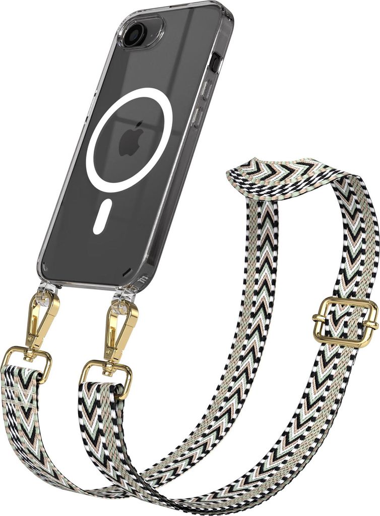 EAZY CASE - Handykette mit MagSafe Hülle für Apple iPhone 17e, Handyband Mix Style, Karabiner Gold, Umhängeband in Grün