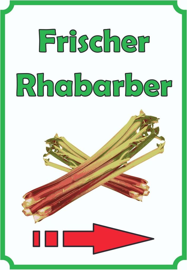 Frischer Rhabarber Schild Hochkant mit Pfeil rechts A4 (210x297mm)