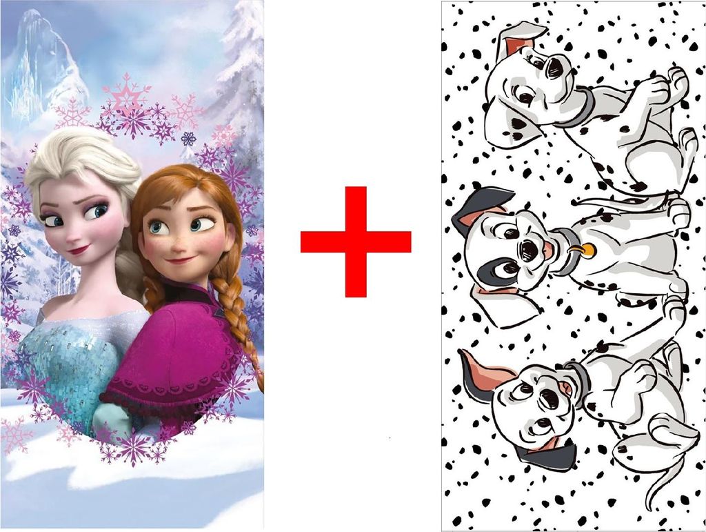 Disney Frozen und 101 Dalmatiner, Reh, Anna und Elsa, Handtuch, Strandtuch, 70x140 cm, 2er-Set