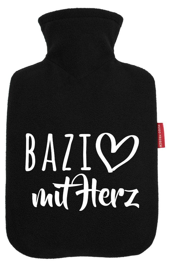Huuraa Wärmflasche Bazi mit Herz 1,8 Liter Black Classic Veloursbezug Bettflasche Geschenkidee