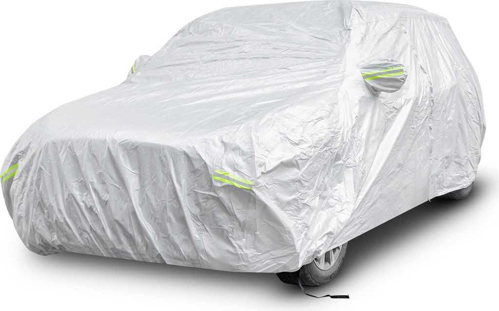 COSTWAY Abdeckplane Autoplane Wetterfest mit Reißverschluss, Reflektorstreifen & Tasche, Autoabdeckung UV-Schutz für SUV bis 492cm