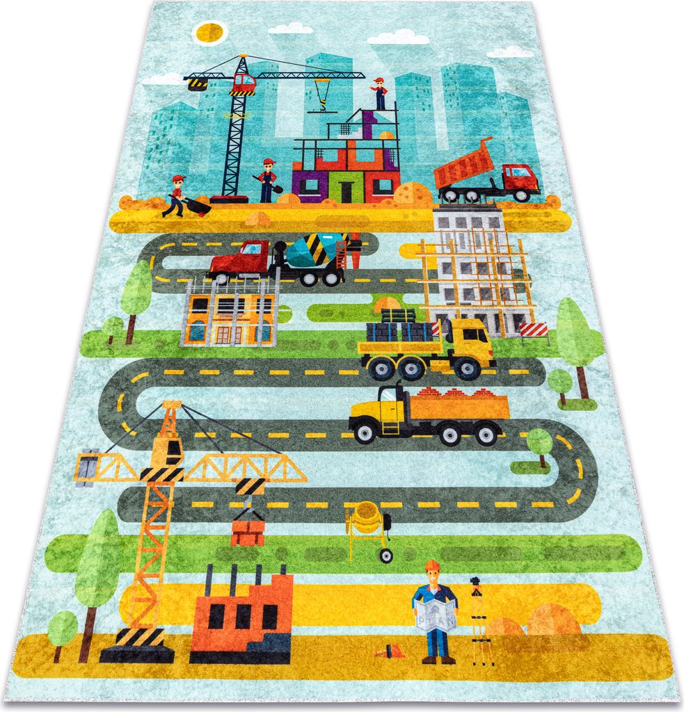 JUNIOR 52105.801 Baustelle, Straßen für Kinder Anti-Rutsch - blau Mehrfarben 200x290 cm