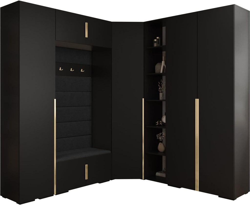 MEBLE KRYSPOL Inova 1 Möbelset Garderobe, 236,7x371,7x47cm - Schwarz, Manila 18, Gold