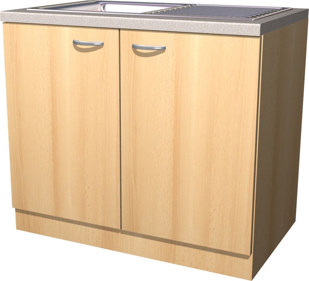 Spülenunterschrank mit Arbeitsplatte & Spüle - 100 cm breit - Buche – Namu