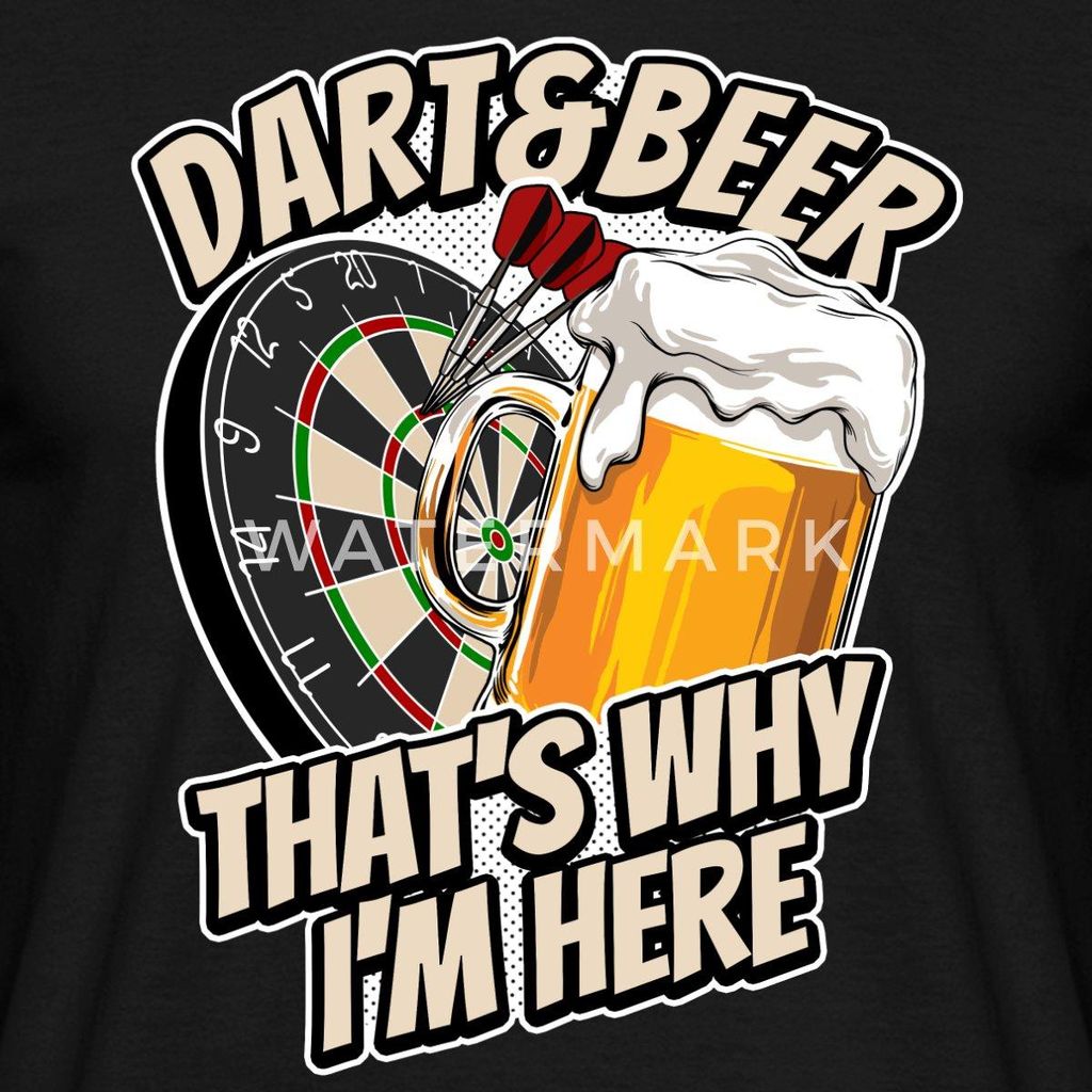 Spreadshirt Dart and Beer That's Why I'm Here Darts Fan Geschenk Männer T-Shirt, 3XL, Schwarz