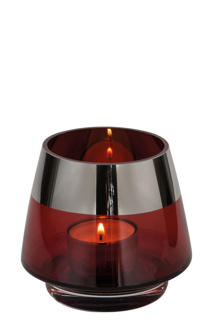 FINK Teelichthalter Jona - rot - H. 9cm x B. 10cm x D. 11cm Produktbild 