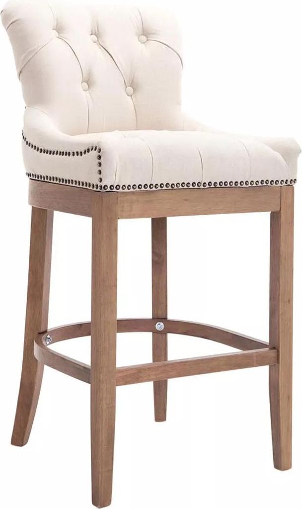 In And OutdoorMatch Barhocker Marcos - Chesterfield-Stil - weiß - Stoff - Holzbeine in Natur - Sitzhöhe 74 cm - mit Rückenlehne und Fußstütze ...