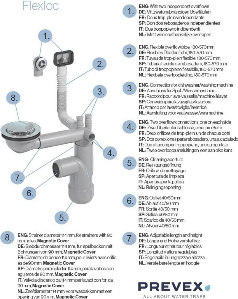 PREVEX Flexloc Siphon, platzsparend, universal, für die Produktbild 3