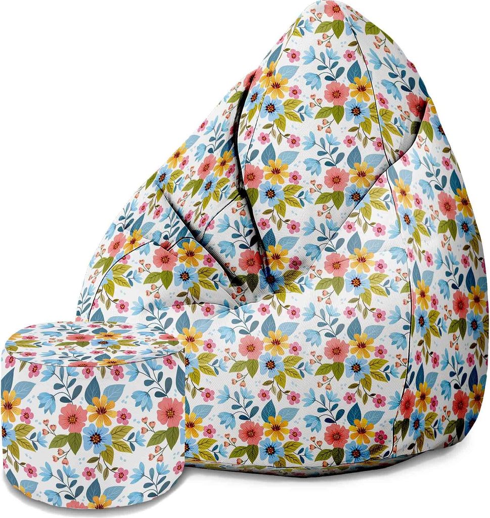 Dreamroots Bean Bag 80x80x120cm Sitzsack mit Lehne und Hocker und Bezug Sitzkissen Boden Bubibag Sitzsack Sitzsack Floral Fantasy
