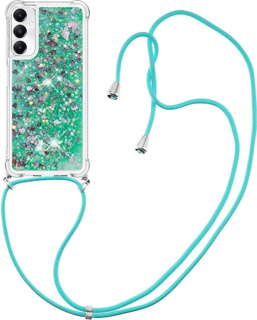 Samsung Galaxy A05s Hülle - Coverup Liquid Glitzer Back Cover mit Handykette - Grün