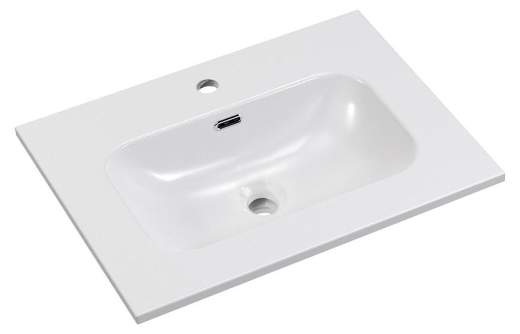 Waschbecken zum Einbau LARGO 60 cm in glänzend weißer Keramik