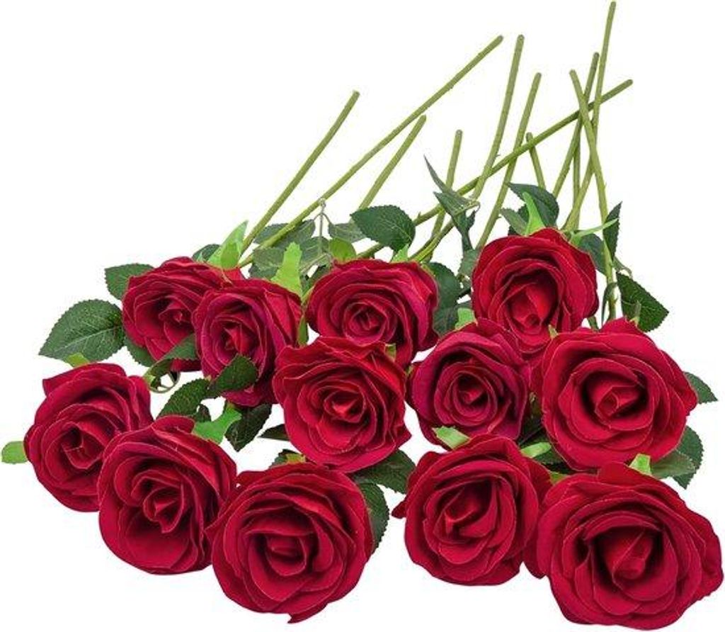 Kunstrozen Set Rood Fluweelachtig 49 cm Lange Stelen DIY, Kamer, Tuin, Feest