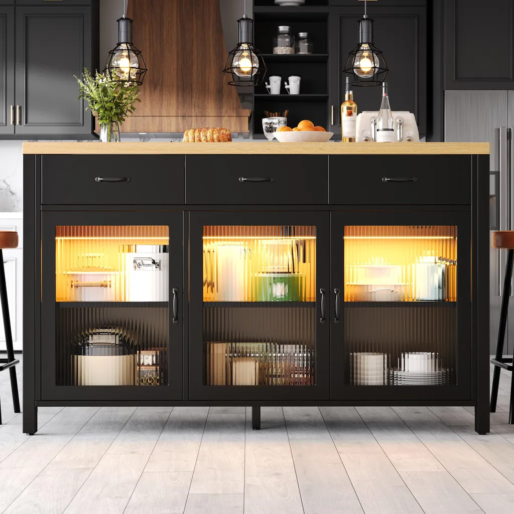 Meuble îlot central style industriel 150cm avec éclairage intégré - 11