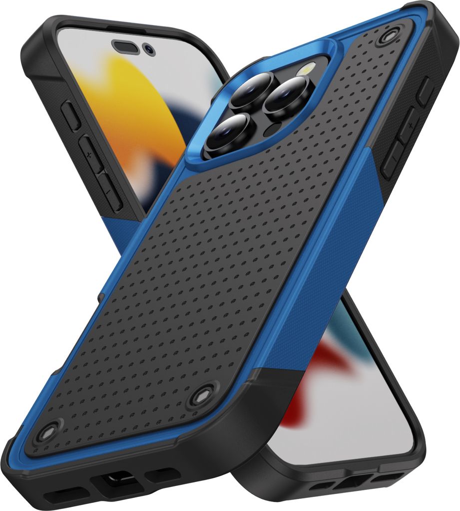 Für iPhone 16 Pro Max Hülle Militärqualität Stoßfest Hybrid 2 in 1 Hart PC Weich TPU Handyhülle Blau Schwarz