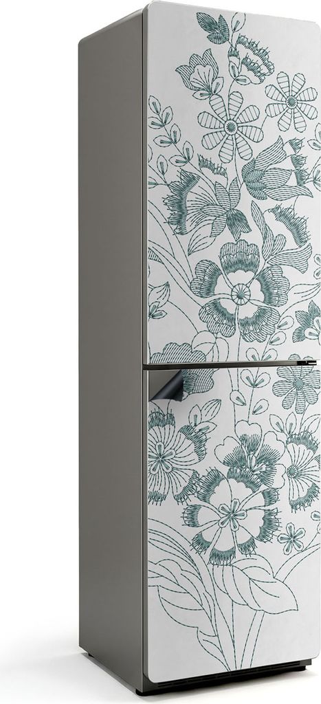 Blumenillustration mit Details – Magnetische Kühlschrank Abdeckung – Dekorfolie magnetisch Küche – Kühlschrank Magnet Deko – selbstklebe...