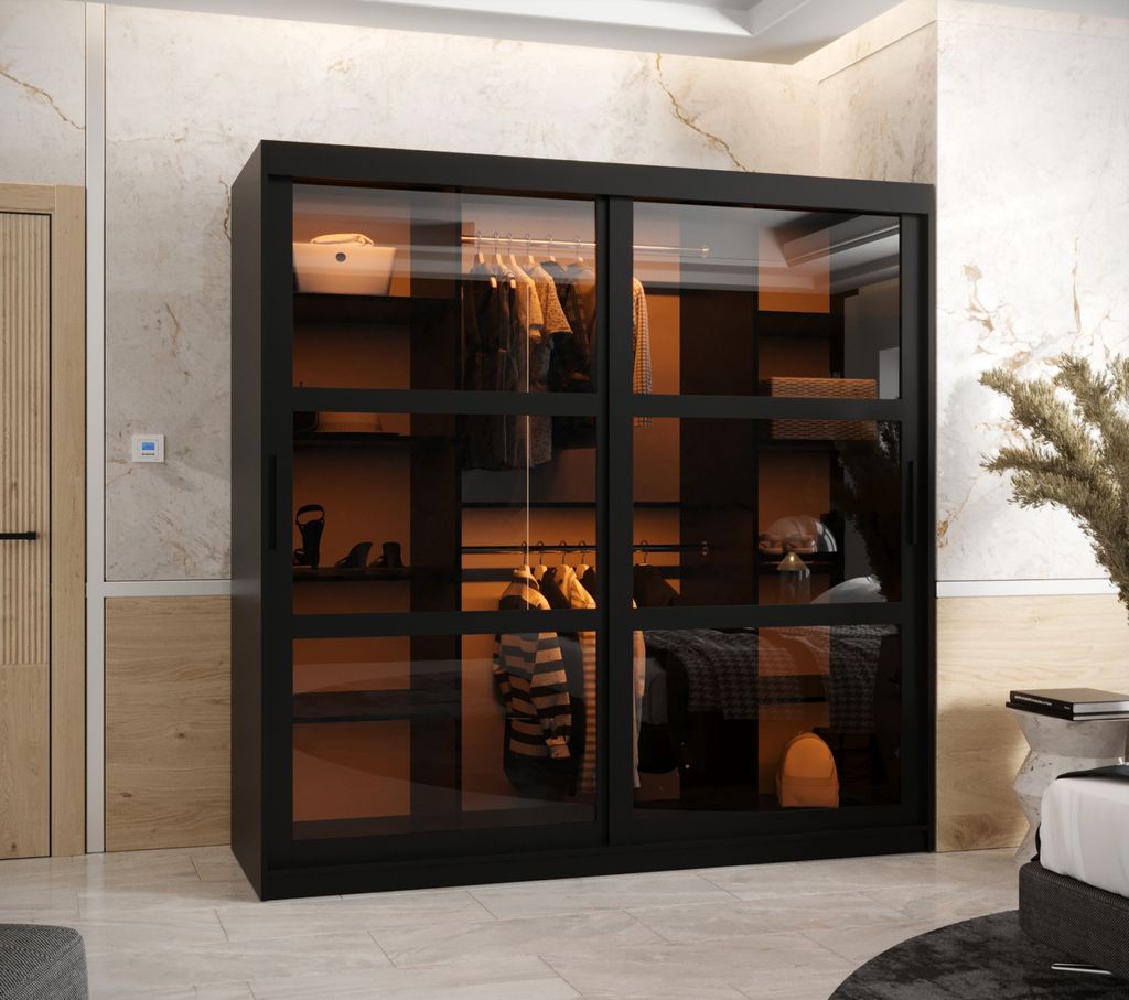Kleiderschrank KATIE 3 - 180 cm, schwarz / schwarz Produktbild 