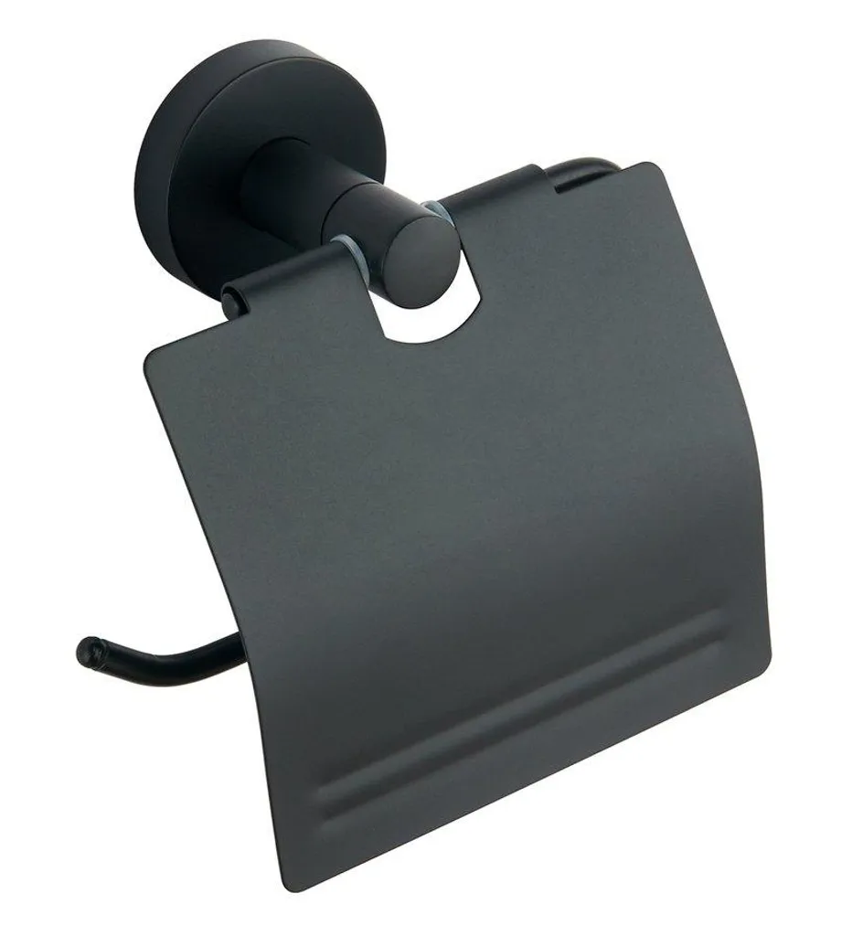 SAMBA Portarotolo Nero con Coperchio - Accessorio Bagno Design Moderno