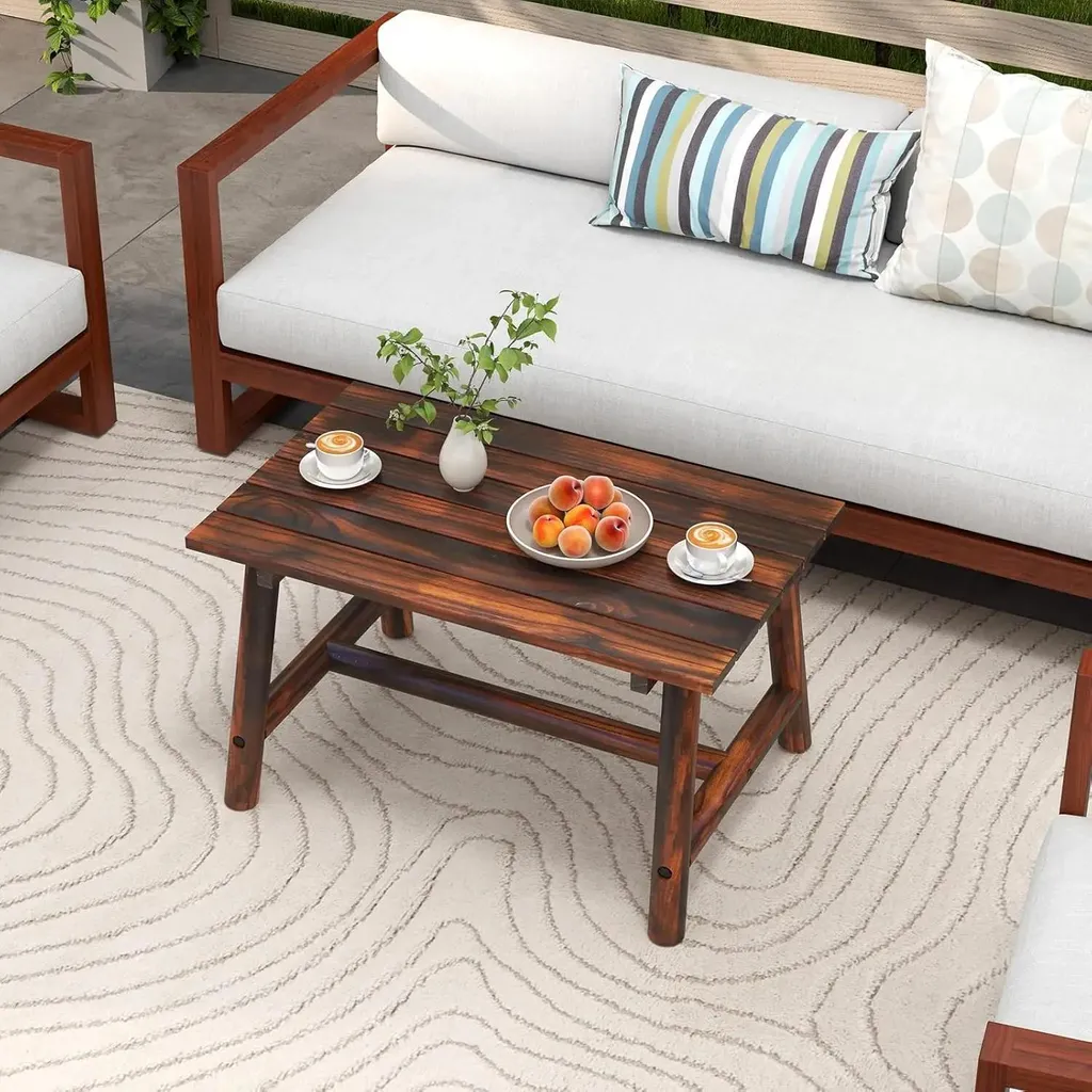 Table basse bois massif marron extérieure stable pour petit balcon - 3