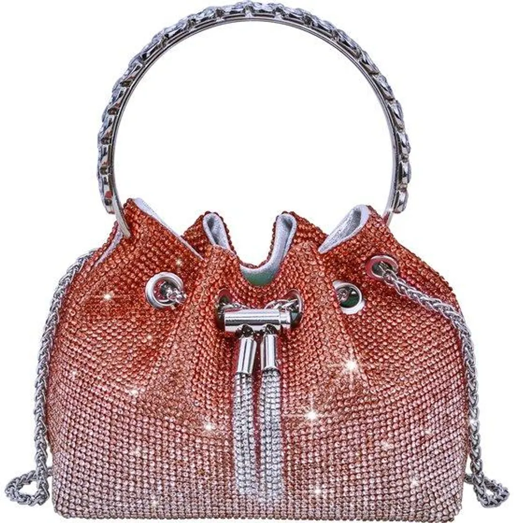 Pochette de soirée argentée et rouge à strass - Sac diamant élégant