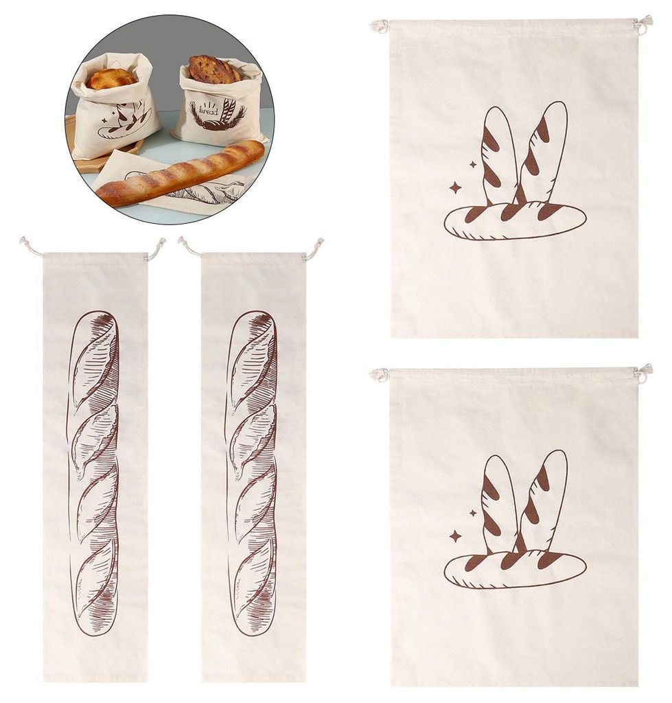 4er-Pack Leinen-Brotbeutel für selbstgebackenes Brot, Brottüten Leinen, wiederverwendbar, ideal zur Aufbewahrung von Brot und Baguettes