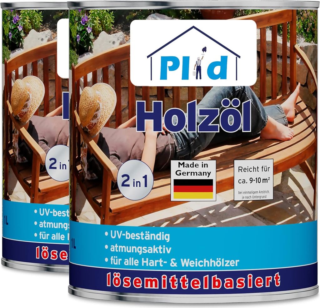 Plid Holzöl 2L, Teak für ca. 20m² – Holzschutz & Pflegeöl für Gartenmöbel, Terrassen, Zäune & Außenbereich – Wetterbeständiger Impräg...