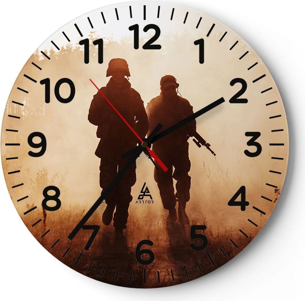 Wanduhr - Rund - Glasuhr - Soldat Gewehr - 40x40cm - Schleichendes Uhrwerk - Lautlos - zum Aufhängen bereit - Dekoration Modern - Wanddekoration a...