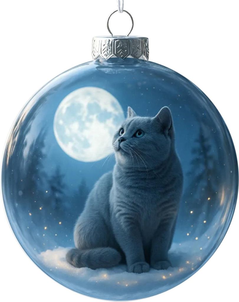 Niedliche Katzen-Weihnachtskugel, 3D-Tierkugel aus transparentem Kunststoff, Weihnachtsbaumschmuck für Katzenliebhaber, Winterdekoration für Zuhause