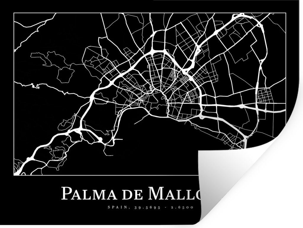 MuchoWow Wandtattoo Wandsticker Wandaufkleber Karte - Stadtplan - Palma de Mallorca - Karte 40x30 cm Selbstklebend und Repositionierbar - Faltenfrei