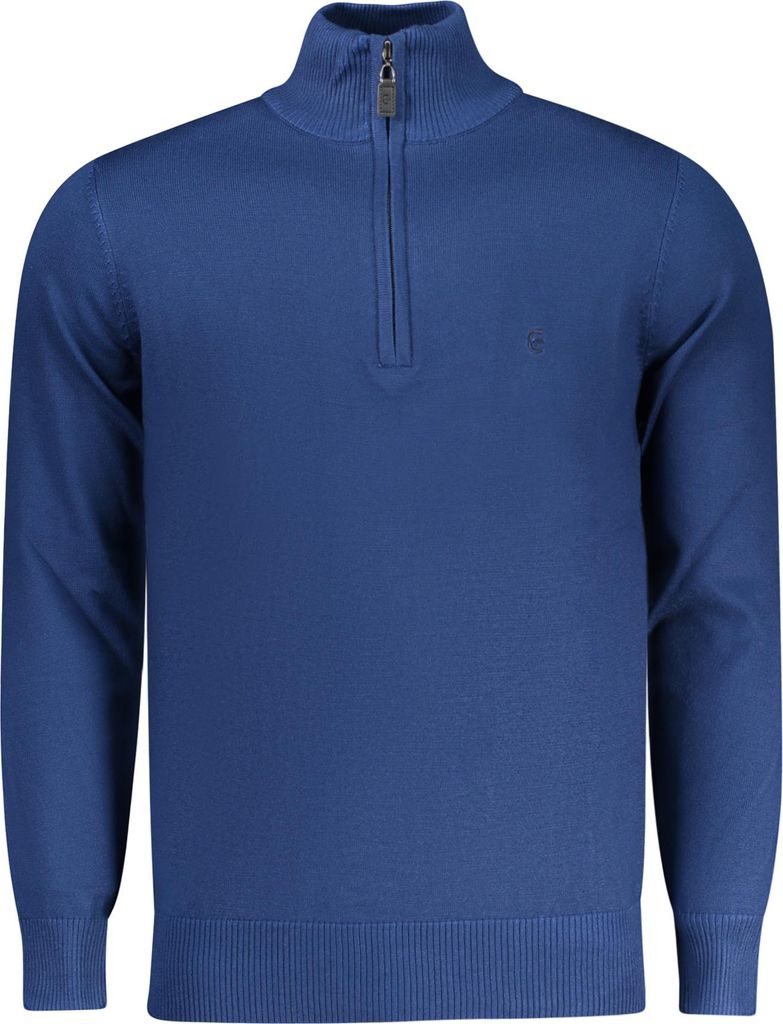 Blauer Herrenpullover mit Reißverschluss & Stickerei - Elegante Mode