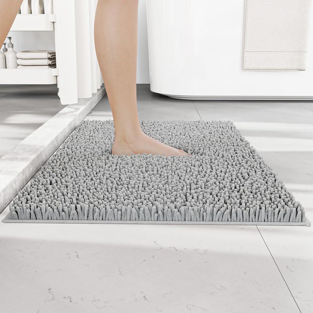 Tapis de bain en Chenille antidérapant et anti-moisissure – 50 x 80 cm – Tapis de bain Shaggy absorbierend – Pour la Salle de bain – Gris ...