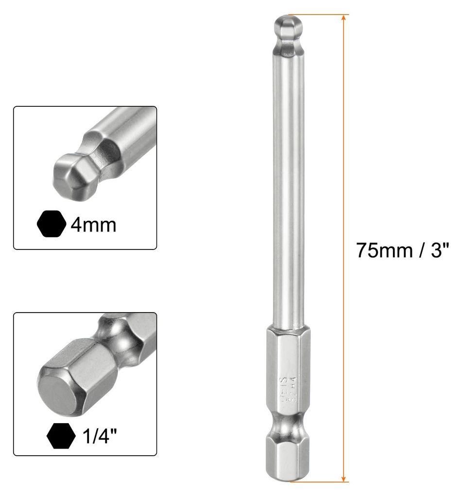 2 Stš¹ck Kugelkopf Innensechskant Schraubendreher 4mm(H4.0) Sechskantschaft Ball End Hex 75 mm Lange Magnetischen 1/4" S2 Legierter Stahl Schraub...