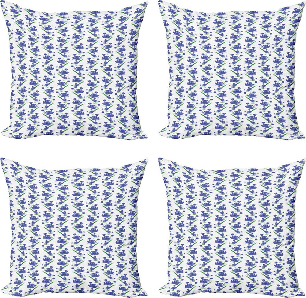 ABAKUHAUS Aquarell Blumen Kissenbezug Set (4 Stück), Cornflower Shabby Kunst, Moderner Doppelseitiger Digitaldruck, 40 cm x 40 cm, Violet Blue For...