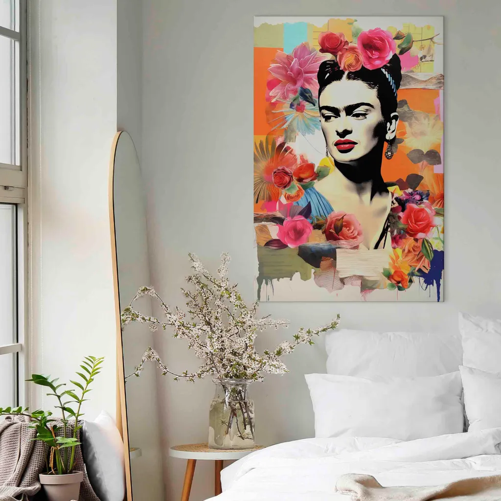 Arte murale XXL Frida Kahlo 80x120 cm 1 pezzo Decorazione murale Tela Immagini Grande Soggiorno Sfondo Pastello Donna Ritratto Astrazione h-H-10054-b-a - 3